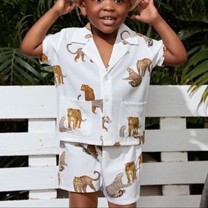 Toddler boys leopard print patch pocket shirt and shorts set